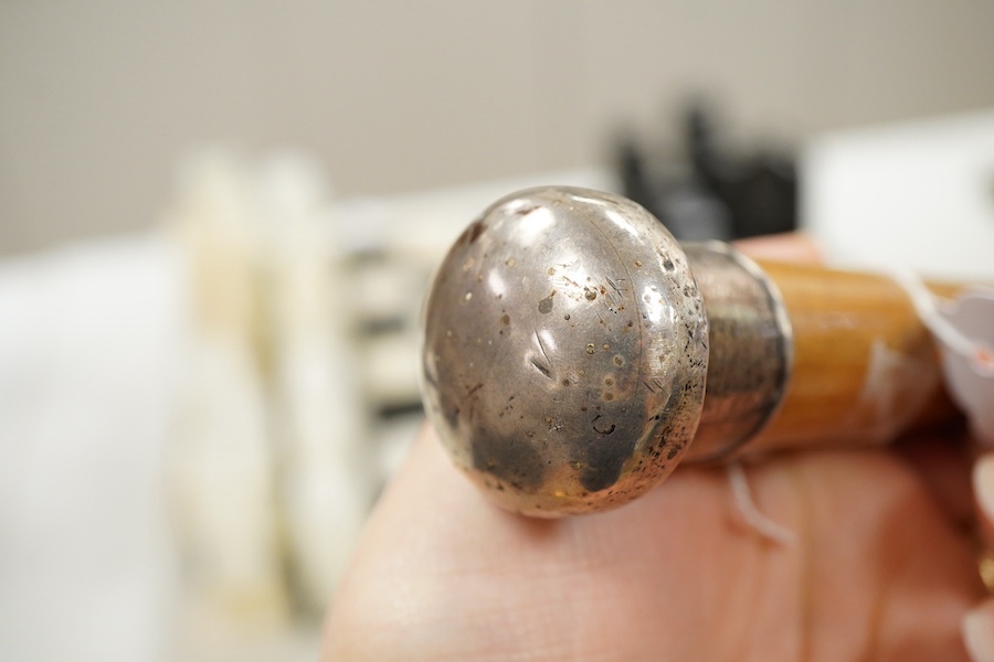 A Victorian silver mounted sword stick, with damascene blade, 90cm in length